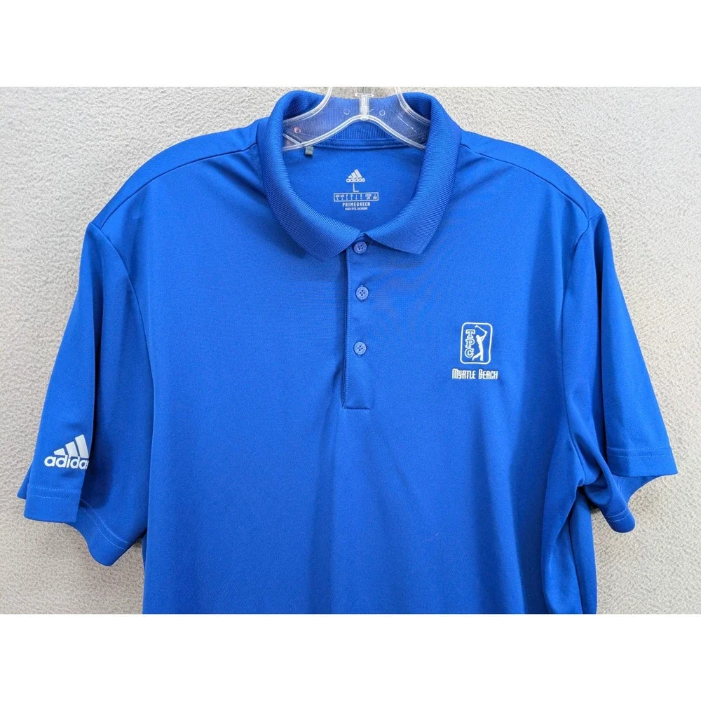 Adidas TPC Myrtle Beach Golf Polo Shirt Men's L Blue Primegreen Embroidered Logo